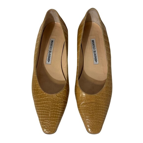 Manolo Blahnik Yellow Point Toe Flats 7 - Picture 2 of 4